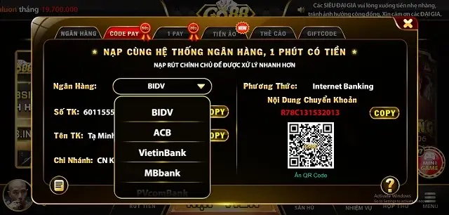 Hệ thống nạp rút uy tín siêu tốc đa kênh