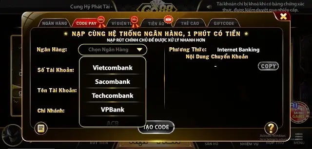 Tính năng giao dịch nạp rút Go88x Club siêu tốc